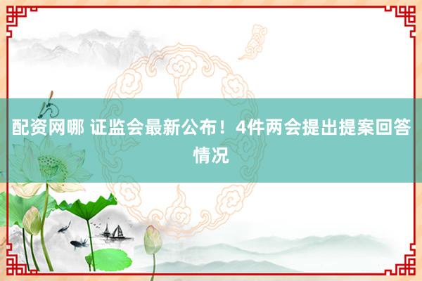 配资网哪 证监会最新公布！4件两会提出提案回答情况