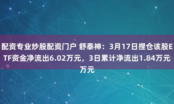 配资专业炒股配资门户 舒泰神：3月17日捏仓该股ETF资金净流出6.02万元，3日累计净流出1.84万元
